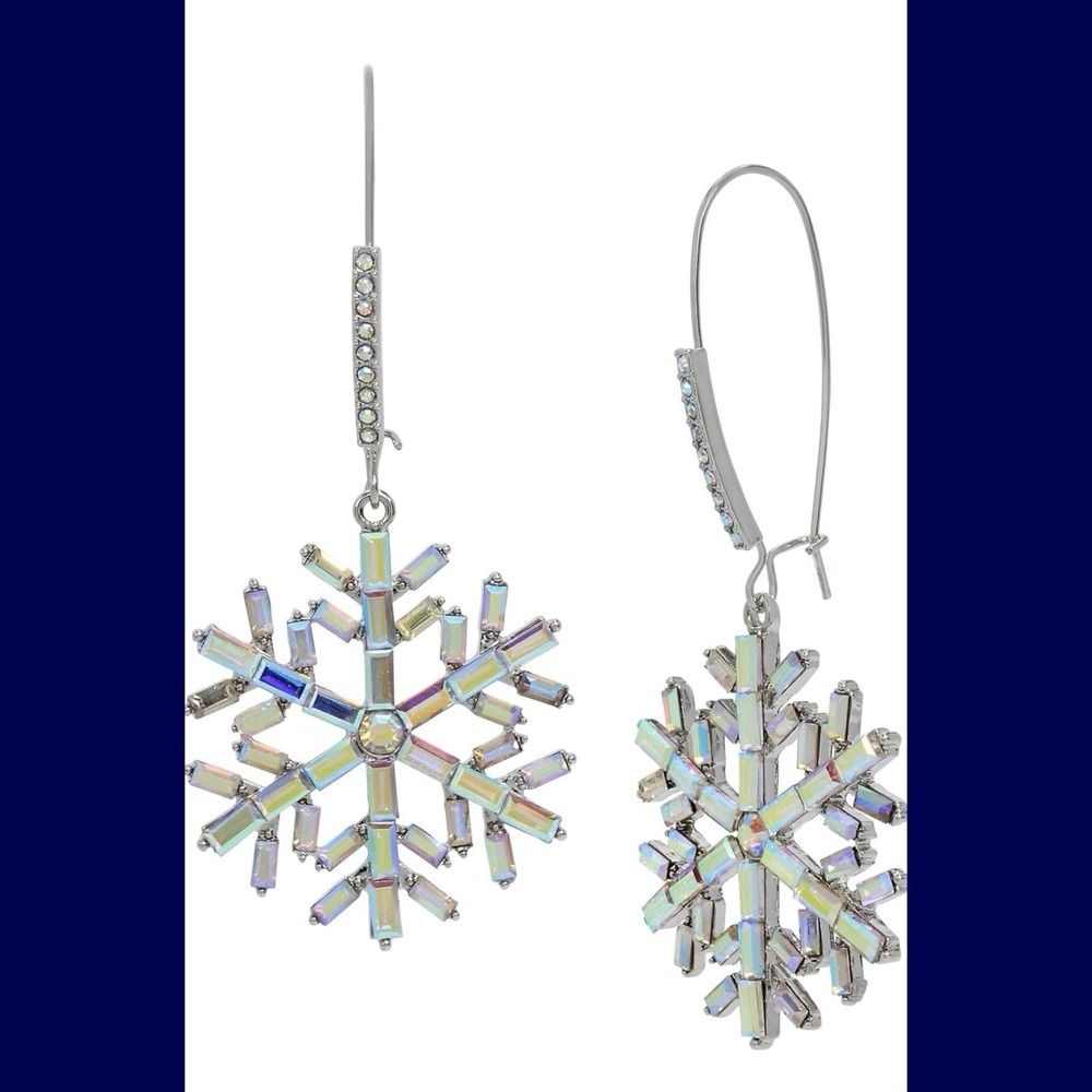 Betsey Johnson Iridescent Snowflake Statement Earrings NWT | Winter Glam Holiday